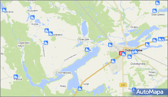 mapa Osiek gmina Dobiegniew, Osiek gmina Dobiegniew na mapie Targeo