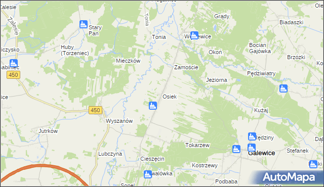 mapa Osiek gmina Galewice, Osiek gmina Galewice na mapie Targeo