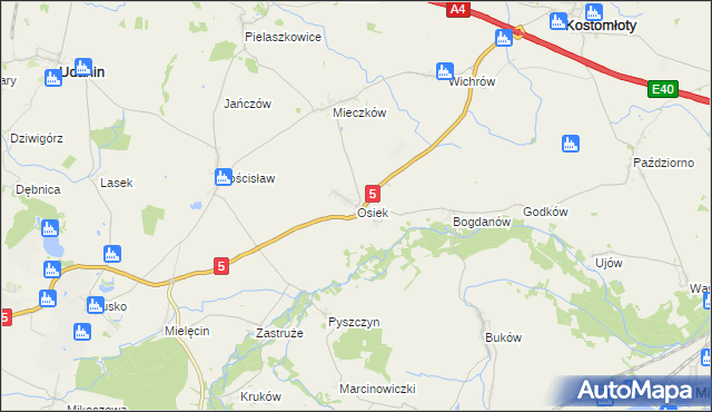 mapa Osiek gmina Kostomłoty, Osiek gmina Kostomłoty na mapie Targeo