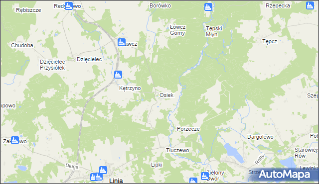 mapa Osiek gmina Linia, Osiek gmina Linia na mapie Targeo