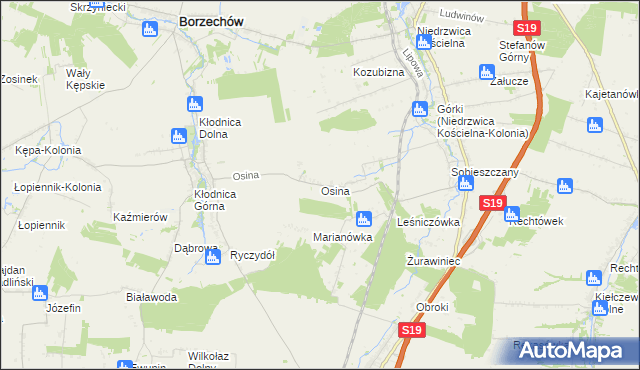 mapa Osina gmina Borzechów, Osina gmina Borzechów na mapie Targeo
