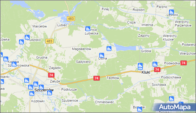 mapa Osina gmina Kluki, Osina gmina Kluki na mapie Targeo