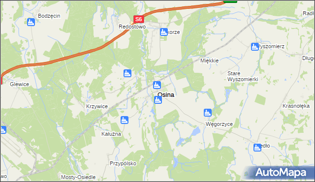 mapa Osina powiat goleniowski, Osina powiat goleniowski na mapie Targeo