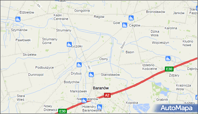 mapa Osiny gmina Baranów, Osiny gmina Baranów na mapie Targeo