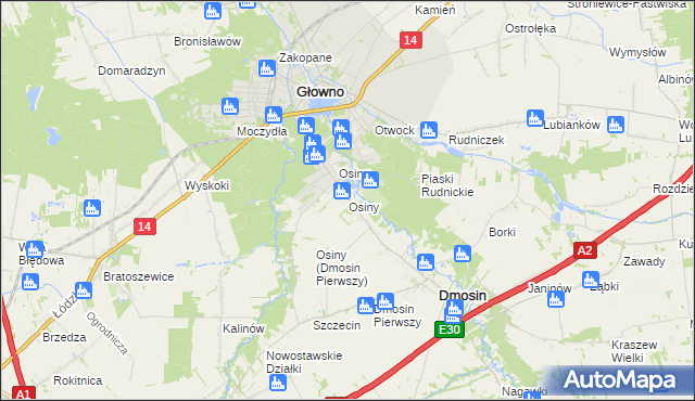 mapa Osiny gmina Dmosin, Osiny gmina Dmosin na mapie Targeo