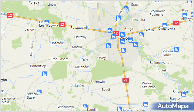 mapa Osiny gmina Zwoleń, Osiny gmina Zwoleń na mapie Targeo