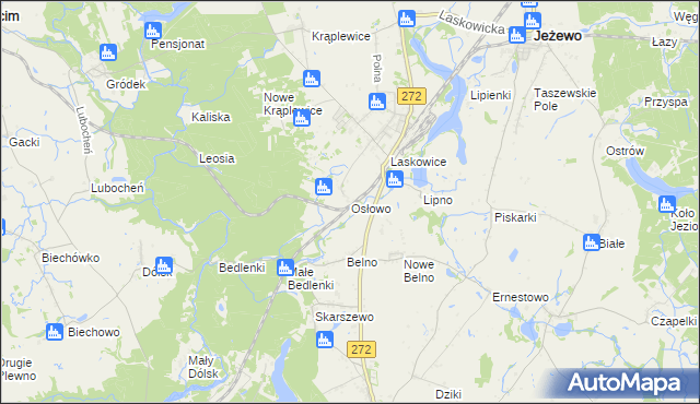 mapa Osłowo gmina Jeżewo, Osłowo gmina Jeżewo na mapie Targeo