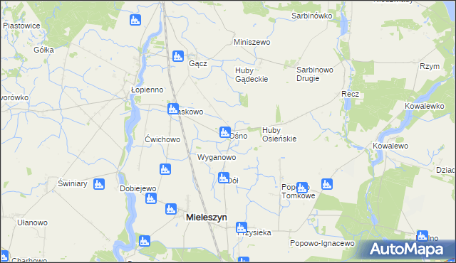 mapa Ośno gmina Janowiec Wielkopolski, Ośno gmina Janowiec Wielkopolski na mapie Targeo