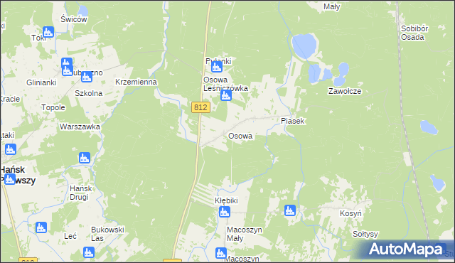 mapa Osowa gmina Hańsk, Osowa gmina Hańsk na mapie Targeo