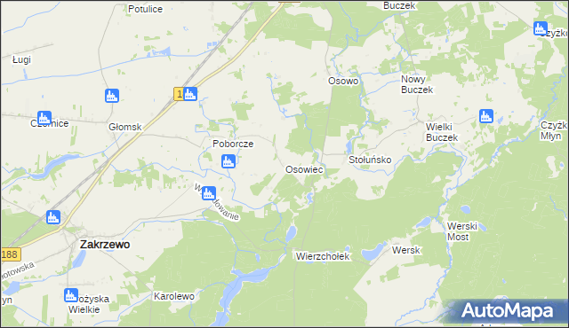 mapa Osowiec gmina Zakrzewo, Osowiec gmina Zakrzewo na mapie Targeo