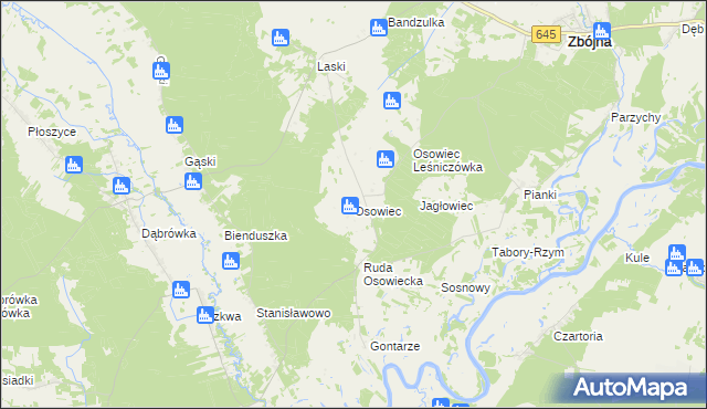 mapa Osowiec gmina Zbójna, Osowiec gmina Zbójna na mapie Targeo