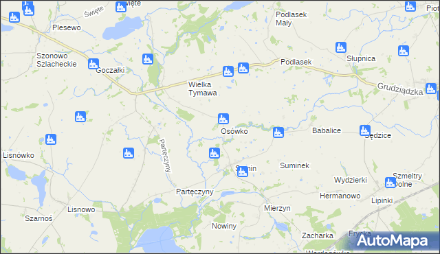 mapa Osówko gmina Biskupiec, Osówko gmina Biskupiec na mapie Targeo