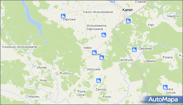 mapa Osowo gmina Karsin, Osowo gmina Karsin na mapie Targeo