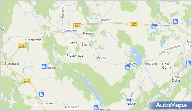 mapa Osowo gmina Świdwin, Osowo gmina Świdwin na mapie Targeo