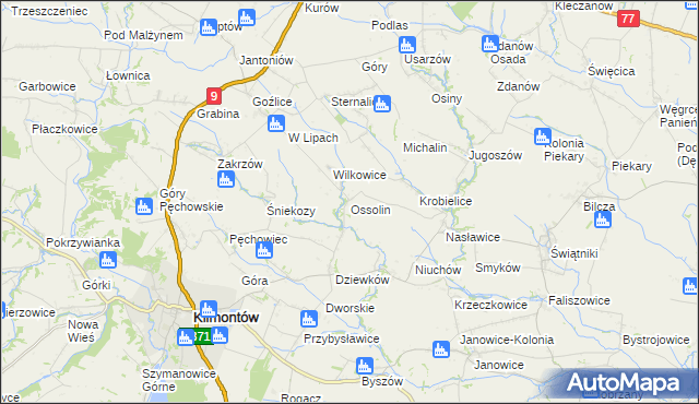 mapa Ossolin gmina Klimontów, Ossolin gmina Klimontów na mapie Targeo