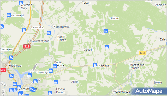 mapa Ossolin gmina Siemiatycze, Ossolin gmina Siemiatycze na mapie Targeo