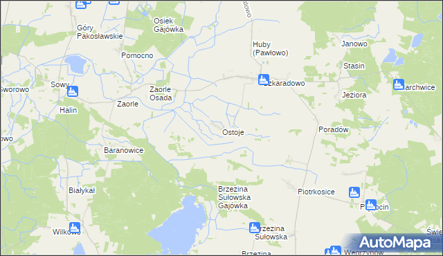 mapa Ostoje gmina Jutrosin, Ostoje gmina Jutrosin na mapie Targeo