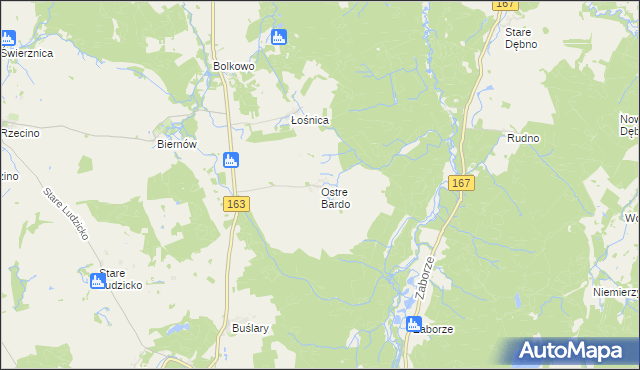 mapa Ostre Bardo gmina Połczyn-Zdrój, Ostre Bardo gmina Połczyn-Zdrój na mapie Targeo