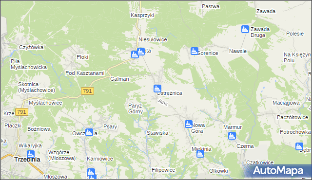 mapa Ostrężnica, Ostrężnica na mapie Targeo