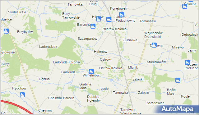 mapa Ostrów gmina Olszówka, Ostrów gmina Olszówka na mapie Targeo
