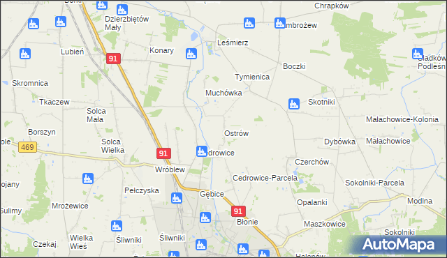 mapa Ostrów gmina Ozorków, Ostrów gmina Ozorków na mapie Targeo