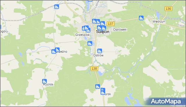 mapa Ostrów gmina Sulęcin, Ostrów gmina Sulęcin na mapie Targeo