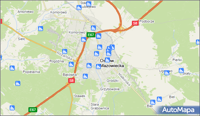 mapa Ostrów Mazowiecka, Ostrów Mazowiecka na mapie Targeo