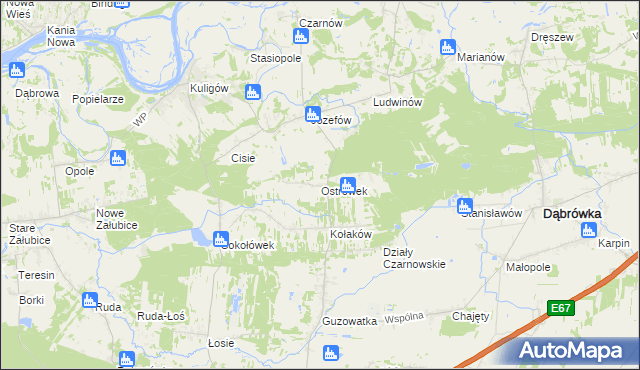 mapa Ostrówek gmina Dąbrówka, Ostrówek gmina Dąbrówka na mapie Targeo