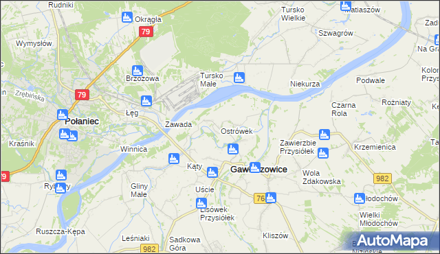 mapa Ostrówek gmina Gawłuszowice, Ostrówek gmina Gawłuszowice na mapie Targeo