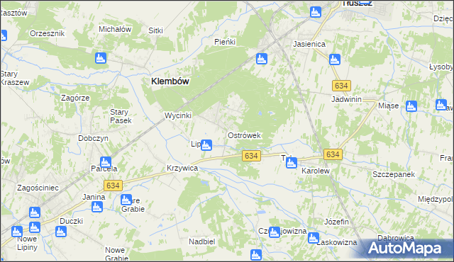 mapa Ostrówek gmina Klembów, Ostrówek gmina Klembów na mapie Targeo