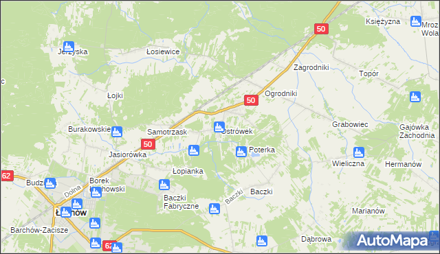 mapa Ostrówek gmina Łochów, Ostrówek gmina Łochów na mapie Targeo