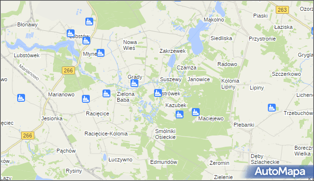 mapa Ostrówek gmina Sompolno, Ostrówek gmina Sompolno na mapie Targeo