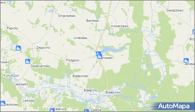 mapa Ostrowiec gmina Malechowo, Ostrowiec gmina Malechowo na mapie Targeo