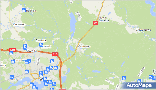 mapa Ostrowiec gmina Wałcz, Ostrowiec gmina Wałcz na mapie Targeo