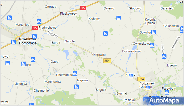 mapa Ostrowite gmina Golub-Dobrzyń, Ostrowite gmina Golub-Dobrzyń na mapie Targeo