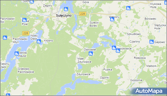 mapa Ostrowite gmina Sulęczyno, Ostrowite gmina Sulęczyno na mapie Targeo