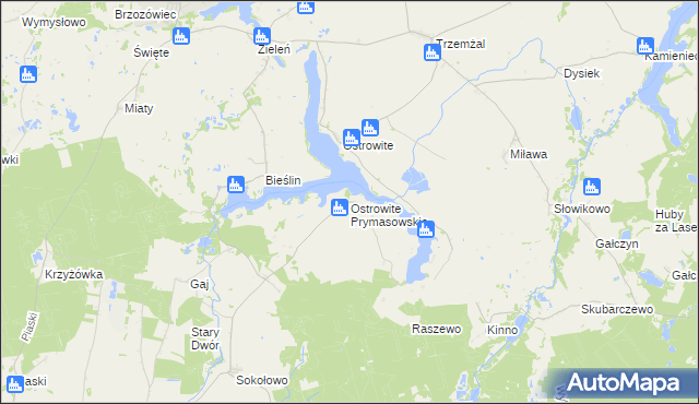 mapa Ostrowite Prymasowskie, Ostrowite Prymasowskie na mapie Targeo