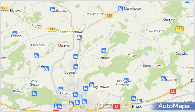 mapa Ostrowo gmina Gostyń, Ostrowo gmina Gostyń na mapie Targeo