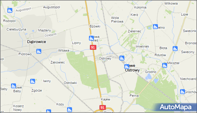 mapa Ostrowy gmina Nowe Ostrowy, Ostrowy gmina Nowe Ostrowy na mapie Targeo