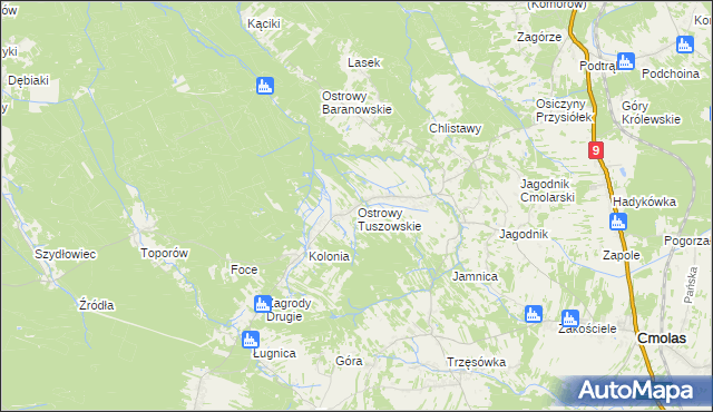 mapa Ostrowy Tuszowskie, Ostrowy Tuszowskie na mapie Targeo