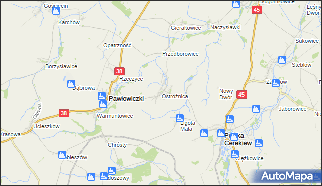 mapa Ostrożnica, Ostrożnica na mapie Targeo