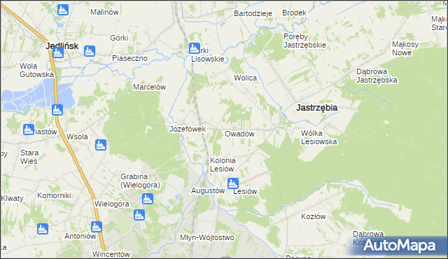 mapa Owadów gmina Jastrzębia, Owadów gmina Jastrzębia na mapie Targeo