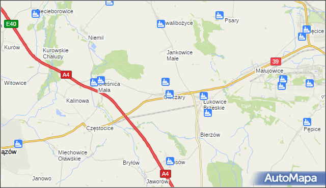 mapa Owczary gmina Oława, Owczary gmina Oława na mapie Targeo