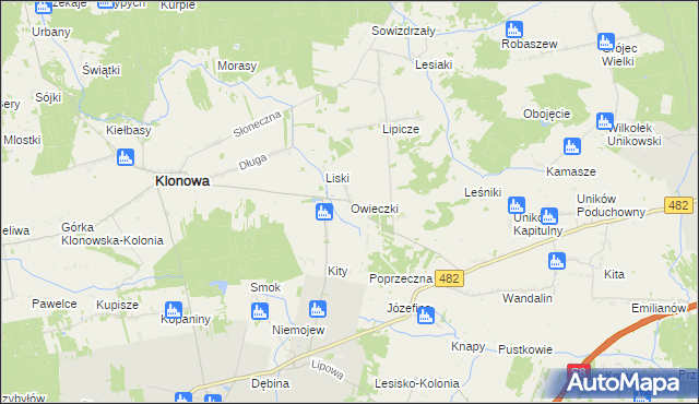 mapa Owieczki gmina Klonowa, Owieczki gmina Klonowa na mapie Targeo