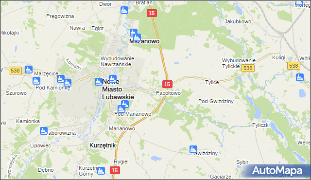 mapa Pacółtowo gmina Nowe Miasto Lubawskie, Pacółtowo gmina Nowe Miasto Lubawskie na mapie Targeo