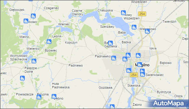 mapa Padniewko, Padniewko na mapie Targeo