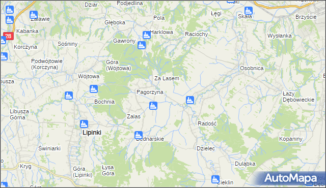 mapa Pagórek gmina Dębowiec, Pagórek gmina Dębowiec na mapie Targeo