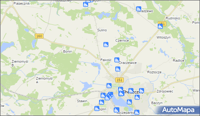 mapa Pakość gmina Choszczno, Pakość gmina Choszczno na mapie Targeo