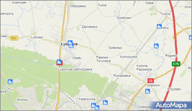 mapa Papowo Toruńskie, Papowo Toruńskie na mapie Targeo