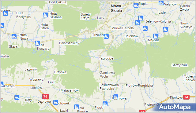 mapa Paprocice, Paprocice na mapie Targeo